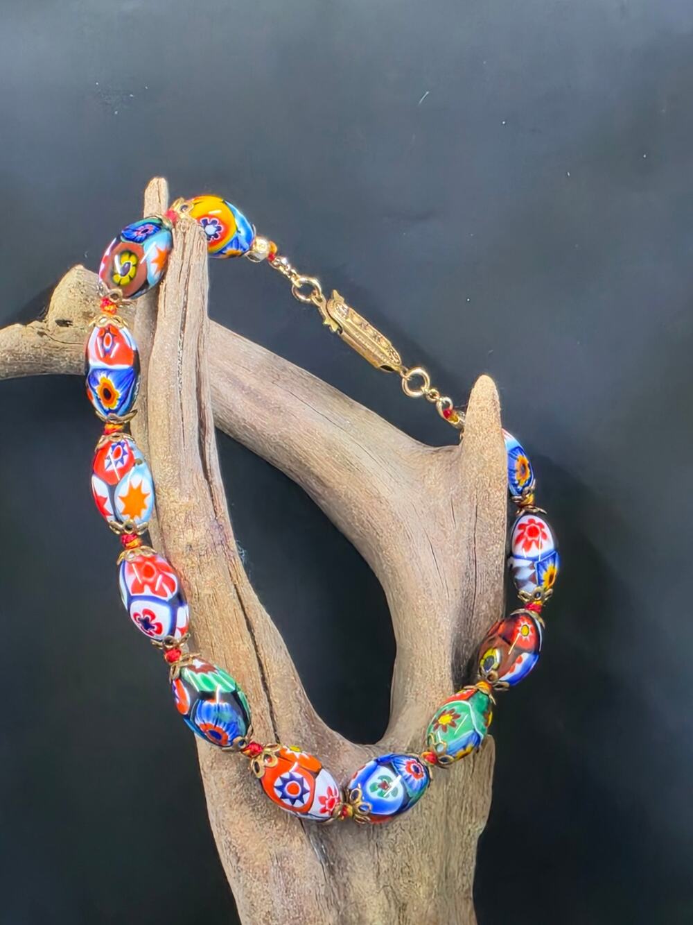 Vintage Murano Millefiori Venetian Mosaic Bracelet w/Colorful Thousand Flowers